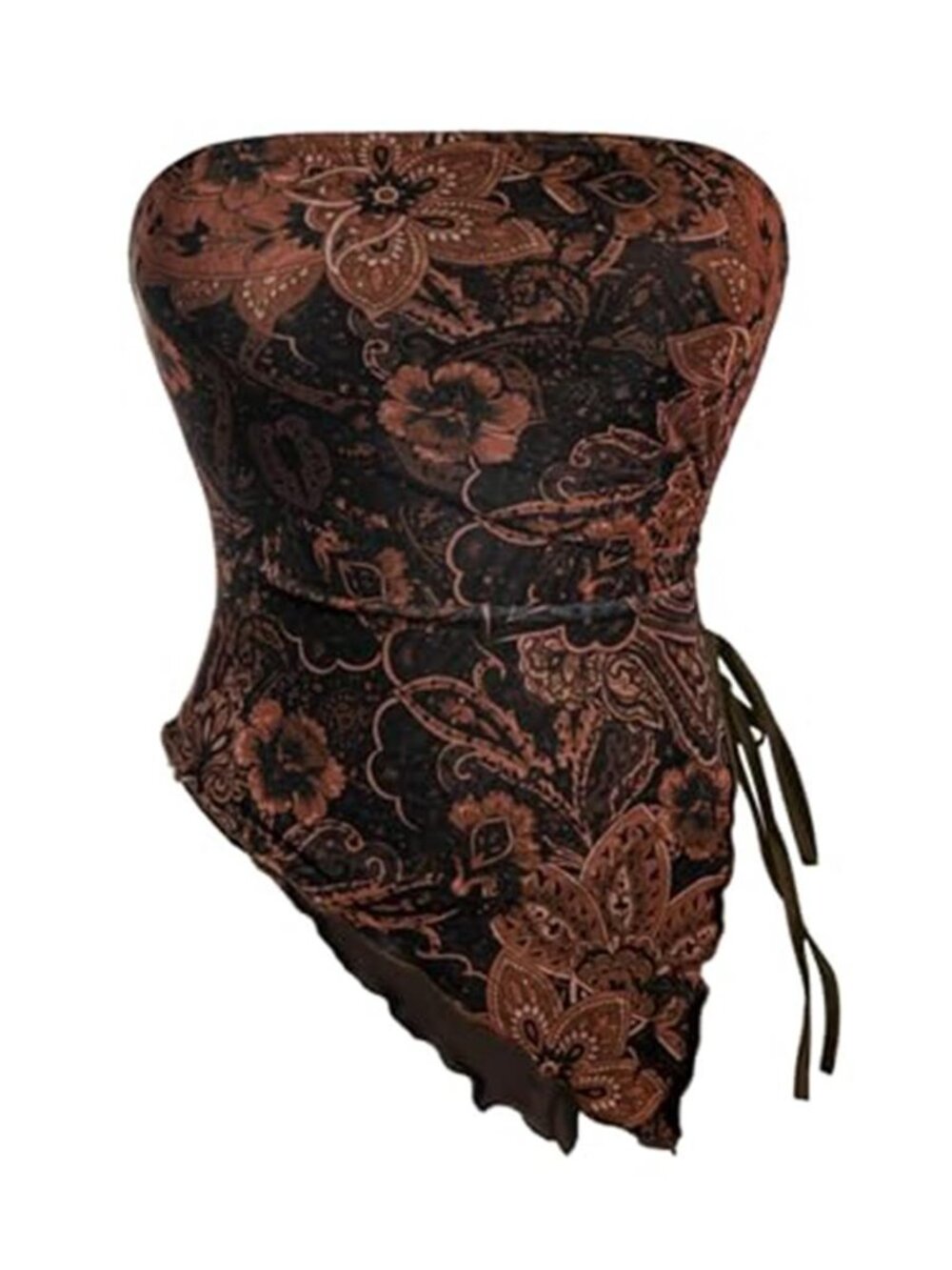 Boho Paisley Bandana Tube Top Brown Black Asymmetrical Y2K Crop Top